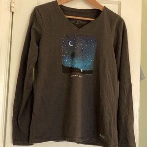 Holiday shirt. Life is Good Silent Night long sleeve t shirt S/M charcoal grey.